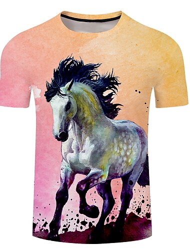  Men's Unisex Horse Graphic Prints Shirt T shirt Tee Short Sleeve T shirt 3D Print Crew Neck Shirt Designer Basic Big and Tall Casual Daily Holiday Pink Blue Dark Green Clothing Apparel Plus Size S M