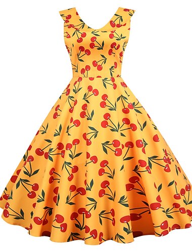  1950-tallet Cocktail Kjole Vintage kjole Kjoler Rockabilly Flare kjole Blomst Aftæpning Dame Jul Halloween Karneval Feriereise Ball Skoleball Voksne Kjole Hjemkomstkjoler Vår sommer