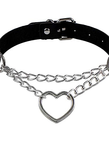  wwbginf collar gargantilla con colgante de corazón extendido largo gargantilla gótica punk collar de pu con cadena de metal para mujeres, niñas (negro)