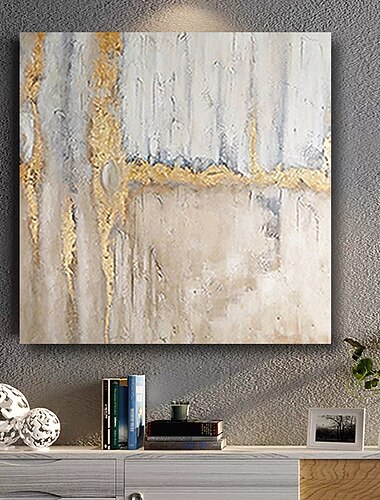  インテリア用品 油絵 手描き 壁アート 抽象画 ゴールデンライト ブルーベージュ 家の装飾 dcor ストレッチフレーム