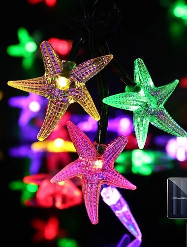  屋外ソーラーストリングライトソーラーストリングライト8モード屋外防水7m-50leds6.5m-30ledsオーシャンスターフェアリーストリングライトウェディングガーデンホリデーホームデコレーションledソーラーガーデンライト