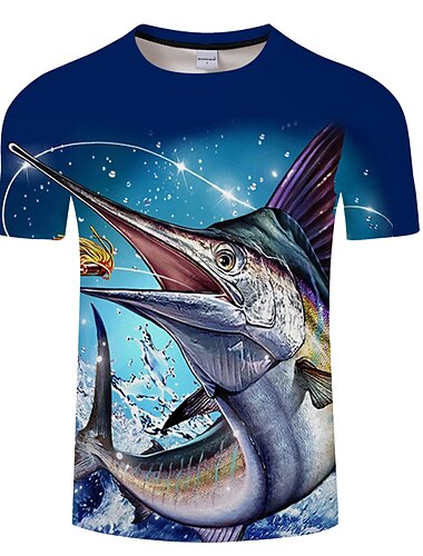  Men's Unisex Animal Graphic Prints Fish T Shirt Tee Funny T Shirts Short Sleeve T shirt 3D Print Crew Neck Shirt Designer Basic Big and Tall Casual Daily Holiday White Royal Blue Blue Clothing Apparel