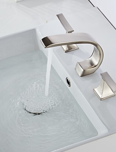  Waschbecken Wasserhahn weit verbreitet ölgeriebene Bronze / Nickel gebürstet / galvanisiert weit verbreitet zwei Griffe drei LöcherBadhähne