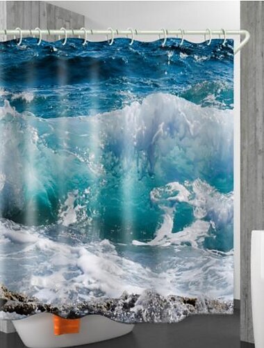  Duschvorhang mit Haken 200 cm hoch Geeignet zur Trennung von nassen und trockenen Zonen Badezimmer Wasserfest Öl-beständig Küsten Sonnenuntergang Landschaftsmuster Badvorhang