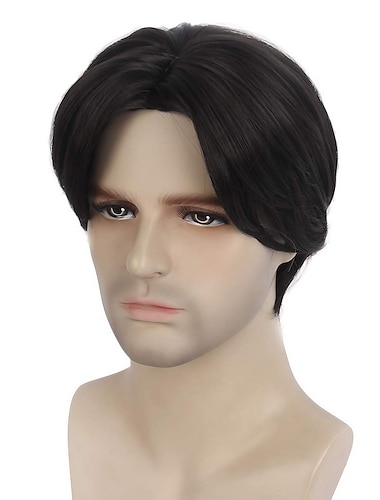  中世のかつらメンズウィッグ真ん中の短いストレートヘア人工毛メンズの毎日のロールプレイングパーティーや帽子に適しています黒