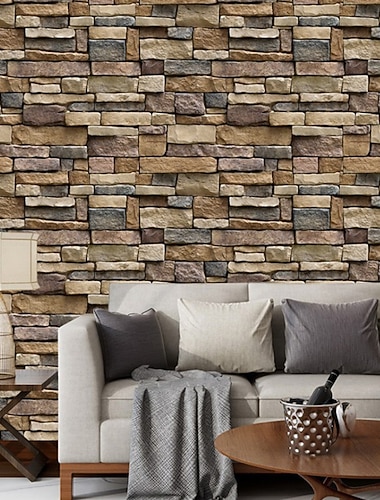  Coole Tapeten, Wandbild, 3D-Ziegeltapete für Wände, Wandverkleidung, Aufkleberfolie, abziehen und aufkleben, entfernbar, braunes Vinyl, PVC, Heimdekor, 1000 x 45 cm