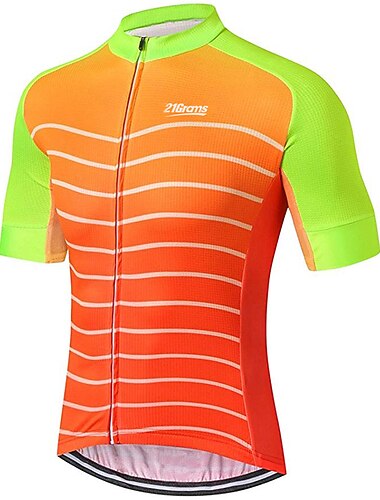  Herre Sykkeltrøyer Helfarge Stribe Mønstret Kortermet Sykkel Jersey Topper med 3 baklommer Fjellsykling Veisykling UV-bestandig Hurtigtørkende Tilbake Lomme Svettereduserende sport Gul Blå Oransje
