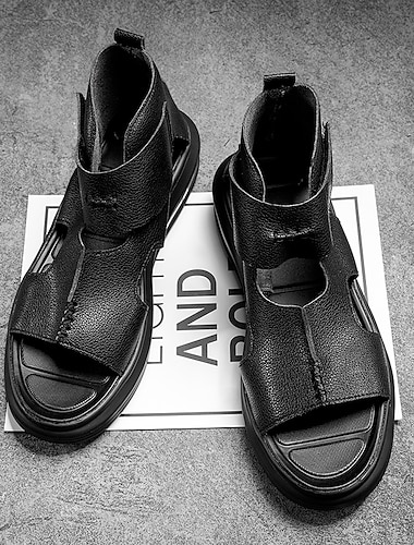  sandales en cuir noires sophistiquées pour hommes - design découpé moderne avec semelle coussinée, idéales pour une tenue décontractée et extérieure