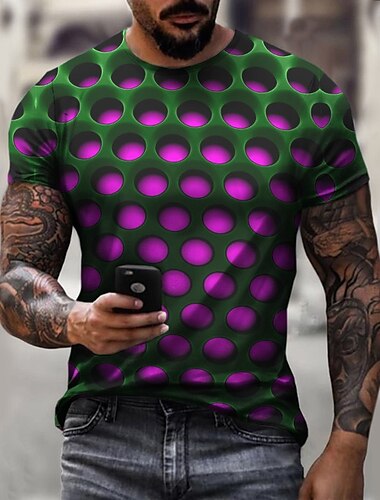  男性用 3D印刷 Tシャツ 半袖 Tシャツ 3Dプリント クルーネック ラウンドネック シャツ ヴィンテージ ストリートファッション 誇張された カジュアル 日常 ホワイト ライトグリーン ピンク 衣類 プラスサイズ S M L XL XXL 3XL 4XL
