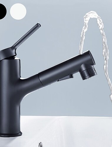  robinet pour évier de salle de bain - extractible / douchette extractible galvanisé / finitions peintes entraxe monocommande deux trousrobinets de bain / laiton