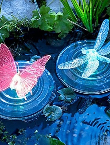  Outdoor Solar Lights LED Float Lamp RGB Color Changing Butterfly Dragonfly Shape Outdoor Garden Swimming Fountain Pool Water Light IP68 Waterproof