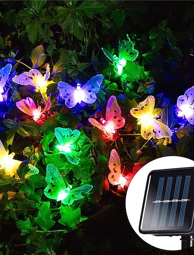  Outdoor solarbetriebene 12leds Schmetterling Glasfaser Lichterketten ip65 wasserdicht für Outdoor Garten Hof Urlaub Dekoration bunte Beleuchtung