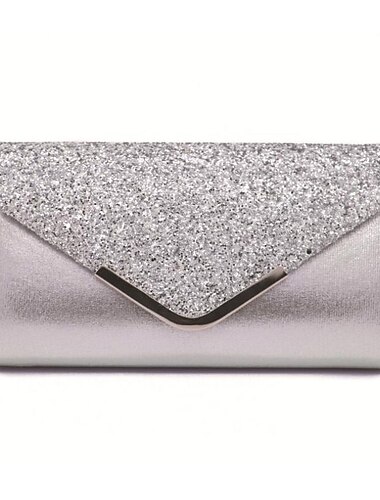  damska torebka ze srebrną brokatem i paskiem na łańcuszku na imprezy i wesela