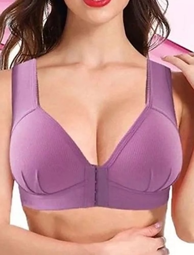  dames push up bh's volledige dekking kant pure kleur sluiting aan de voorkant nylon sexy 1pc zwart roze thuis outfits