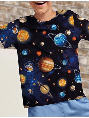  Pojkar 3D Grafisk Galax T-shirt Kortärmad 3D-tryck Sommar Aktiv Polyester Barn 4-12 år Dagliga kläder Normal