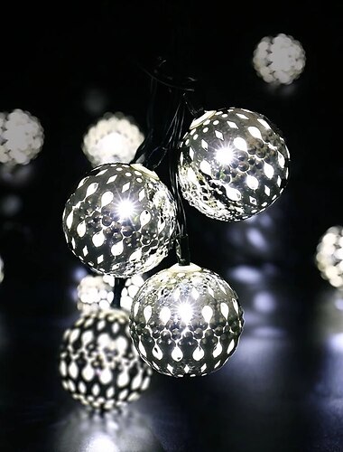  solenergi marokkanske strenglys led globe fe lys utendørs vanntett 6/7/12m 8 lysmoduser ip65 vanntett ball lys jule bryllupsfest hage ferie dekorasjon