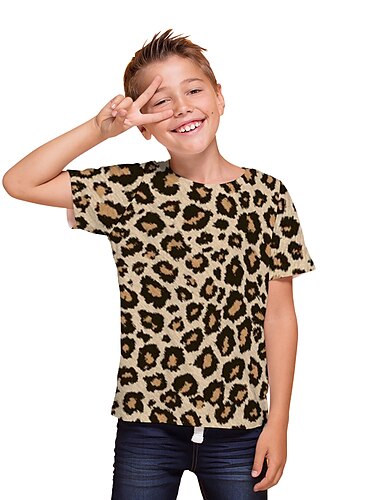  Pojkar 3D Leopard T-shirt Kortärmad 3D-tryck Sommar Aktiv Barn 3-12 år Dagliga kläder Normal
