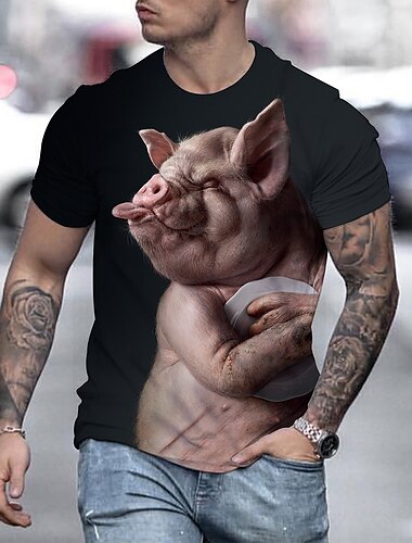  Herren Graphic Tier 3D Schwein T Shirt Tee Lustige T-Shirts Kurzarm T-Shirt 3D-Druck Rundhalsausschnitt Hemd Strassenmode Übertrieben Cool Täglich Festtage Urlaub Regenbogen Bekleidung Übergröße S M