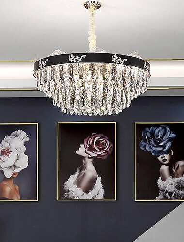  Lustre de cristal com candelabro de cristal de luxo redondo 80cm lanterna Desgin aço inoxidável galvanizado LED 220-240V 110-120V