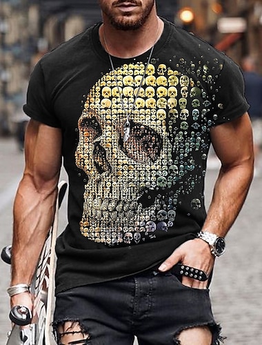  Herren Schädel Grafikdrucke Hemd T Shirt T-Shirt Retro-Shirts Kurzarm T-Shirt 3D-Druck Rundhals Hemd Vintage Designer Retro Straße Täglich Ferien Schwarzes Gold Schwarz und Blau Schwarz und Gelb