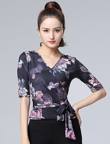  Latijnse dans Top Buikriem Dames Opleiding Alledaagse kleding Halve mouw Elastaan