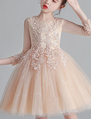  Abito da damigella d'onore bambina Da ragazza Vestito Vestito da festa Formale Matrimonio Feste Da principessa Dolce Giornata universale dell'infanzia Fiore decorativo Senza maniche Girocollo Bianco