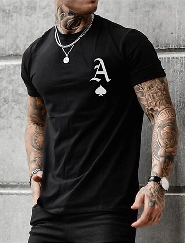  Per uomo Lettera Camicia Maglietta 100% Cotone Manica Corta Grafico Camicia Nero Blu marino Verde militare Maglietta comoda Casuale Abbigliamento di stilista