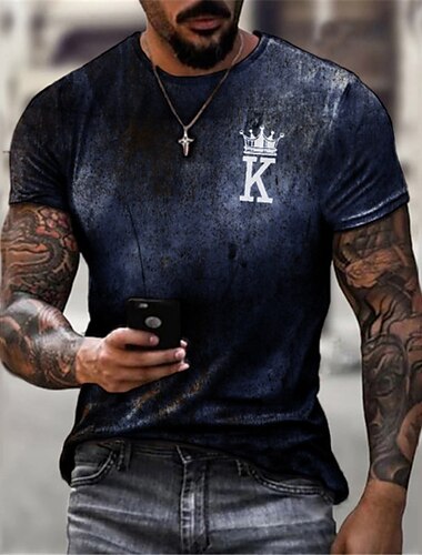  Herren Buchstabe Grafik-Drucke Hemd T Shirt Tee Retro-Shirts Kurzarm T-Shirt 3D-Druck Rundhalsausschnitt Hemd Vintage Designer Brautkleider schlicht Täglich Festtage Schwarz Blau Purpur Sommer