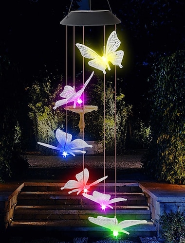 Outdoor wasserdichte LED Solar bunte Windspiellampe Schmetterlingsform Anhänger LED Nachtlicht Innenhof Gartenterrasse dekorative Laterne