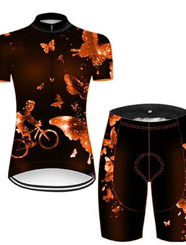  21Grams Damen Radtrikot mit Radhose fahrradbekleidung set Kurzarm MTB Mountain Rennrad Grün Gelb Blau Schmetterling Farbverlauf 3D Fahhrad Sportkleidung 3D-Pad Atmungsaktiv UV-resistant Rasche