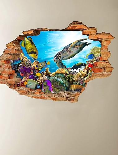  3d pared rota mundo submarino tortuga se puede quitar pegatinas hogar habitación de los niños decoración de fondo 60x90cm