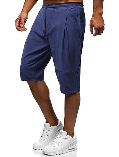  Homens Calção Shorts de linho Shorts de verão Calças Capri Com Cordão Cintura elástica Clássico Cor Sólida Exterior Comprimento do joelho Diário Para Noite à moda Estilo Clássico Delgado Cinzento