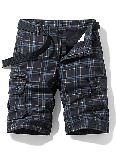  Herren Cargo Shorts Kurze Hosen Shorts Kurze Hosen Kurze Hose für Wanderer Gerade Tasche Plaid Komfort Atmungsaktiv Kurz Sports Outdoor Täglich Ausgehen Stilvoll Klassicher Stil Schwarz Blau