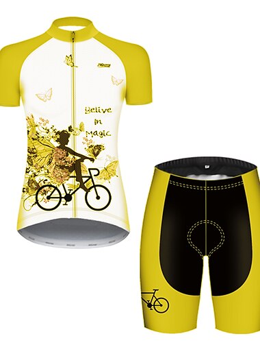  Dames Wielrenshirt met shorts Korte mouw Bergracen Wegwielrennen Zomer Lente Herfst blauw Geel Blozend Roze Vlinder Met Patroon Flora Botanisch Grappig Fietsen 3D-pad Fietsen Sneldrogend
