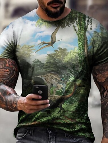  Homens Gráfico Dinossauro Camisa Social Camiseta Camisetas Manga Curta Camiseta Impressão 3D Gola Redonda Camisa Designer Básico Corte Justo Casual Diário Final de semana Branco Azul Verde Verão Roupa