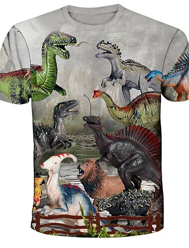  kinderkleidung Jungen T-Shirt Tee Tier Dinosaurier Kurzarm Rundhalsausschnitt Kinder oben Casual Cool Täglich Sommer Mehrfarbig 3-12 Jahre