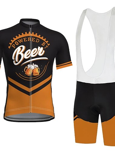  Miesten Pyöräily jersey ja haalarishortsit Pyöräilypaitasarja Lyhythihainen Maastopyöräily Maantiepyöräily Kesä Kevät Musta Laivastosininen Vihreä Hauska Oktoberfest-olut Pyörä 3D alusta Nopea