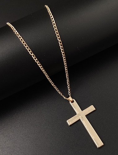  cristianismo europeo y americano titanio acero solo gran cruz brillante collar colgante de joyería para hombres colgante con cadena de acero inoxidable