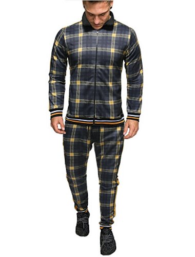  set di abbigliamento sportivo da uomo - tuta sportiva scozzese classica a maniche lunghe invernale - giacca in felpa con zip intera con pantaloni per uomo - abbigliamento sportivo elegante per palestra da uomo - regali di Natale per uomo