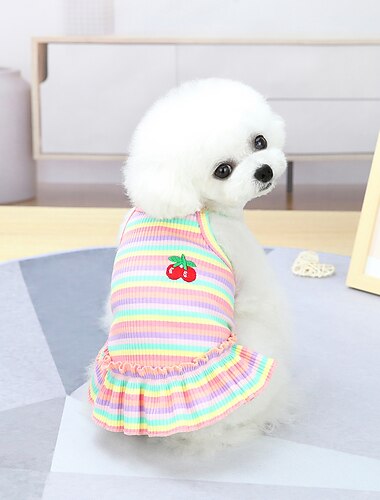  sunteelong hond jurk kleurrijke gestreepte hond kleding zonnejurk puppy hond tutu prinses jurken huisdier kat honden cosume rok kleding voor kleine honden meisje jongen jurk s