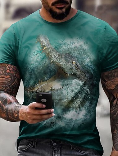  男性用 グラフィック 恐竜 シャツ Tシャツ 半袖 Tシャツ 3Dプリント クルーネック シャツ デザイナー ベーシック スリムフィット カジュアル 日常 週末 ホワイト ブルー グリーン 夏 衣類 プラスサイズ S M L XL XXL 3XL 4XL