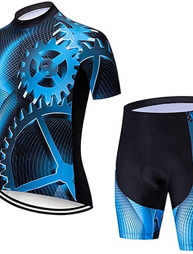  男性用 ショーツ付きサイクリングジャージー 半袖 マウンテンサイクリング ロードバイク ブラック レッド ネービーブルー ギア バイク スーツウェア 3Dパッド 高通気性 速乾性 反射性ストリップ 後ポケット ポリエステル スパンデックス スポーツ ギア おかしい 衣類