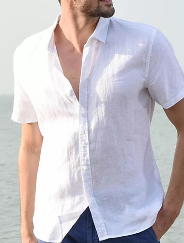  Homme Chemise Chemise Lin Chemisette Chemise d'été Tenues de plage Chemise boutonnée Plein Vacances Curise Noir Blanche Bleu Vert Manche Courte Col Eté Printemps Vêtement Tenue