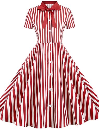  Retro Vintage Cocktail Dress Vintage Dress Knee Length Dress Christmas Dress Flare Dress Normal Polka Dot A-Line Round Neck Fancy Dress Women's Carnival New Year Masquerade Casual Dress Bachelorette