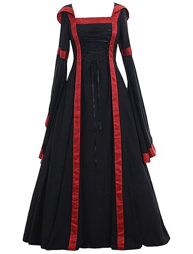  Mittelalterlich Renaissance 18. Jahrhundert Lange Länge Kleid Ren Faire Trompetenärmel Wikinger Outlander Übergrössen Einfarbig Quadrathals Damen Keltisch Fantasie Maskerade Party & Abend Festival