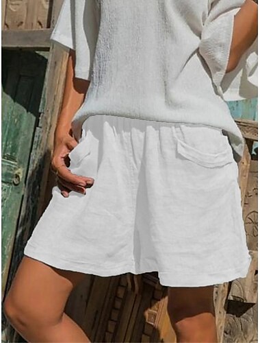  Damen Normal Shorts aus Baumwollleinen Leinen-inspirierte Hosen Hose aus Baumwollleinen Lässig / Sportlich Kurz Mittlere Taille Einfach Tasche Elastischer Bund Atmungsaktiv Weich Unelastisch