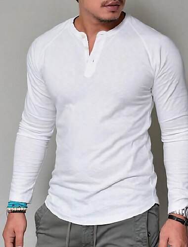  Męskie Podkoszulek Koszula Henley Koszulki Koszulka z długim rękawem Równina Henley Normalny Długi rękaw Odzież Klasyczny Mięsień Duży i wysoki