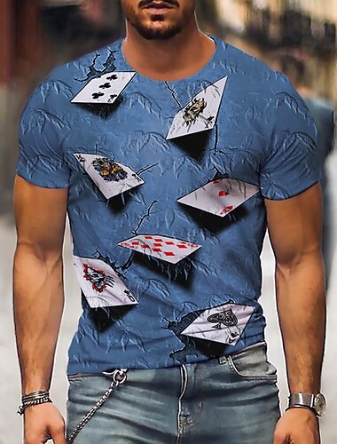  Men's 3D Poker T shirt Short Sleeve T shirt 3D Print Round Neck Shirt Vintage Designer Casual Party Daily Black Yellow Pink Clothing Apparel Plus Size S M L XL XXL 3XL 4XL