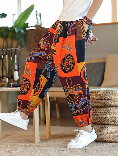  Herr Harem Ledig Långbyxor Sommarbyxor Säckiga byxor Snörning Klassisk Opressade byxor Grafisk Djur Grafiska tryck Utomhus Ankellång Hem Dagligen Stylish Klassisk Stil Lös passning Svart Gul