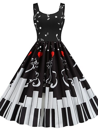  Retrò Vintage Hepburn Abito da cocktail Lunghezza al ginocchio Vestito Vestito Svasato Cuore Musica Linea ad A Collo a U Normale Per donna Carnevale Capodanno San Valentino Data Vestito Addio al